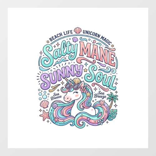 Unicorn Salty Mane Sunny Soul Retro Style T-Shirt  Window Cling