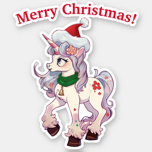 Unicorn Santa Cartoon Sticker