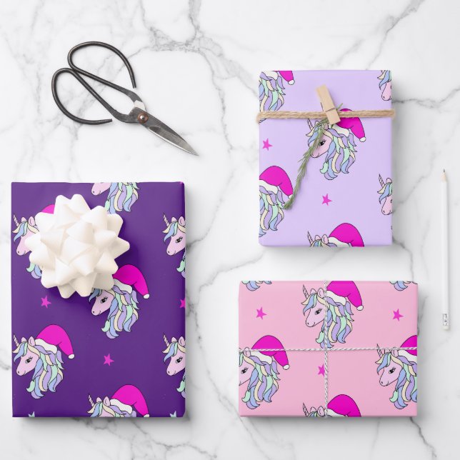 Unicorn Santa Christmas gift wrapping paper  (Front)