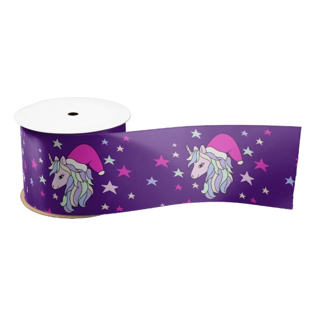 Unicorn Santa Christmas Hat Purple  Satin Ribbon (Spool)