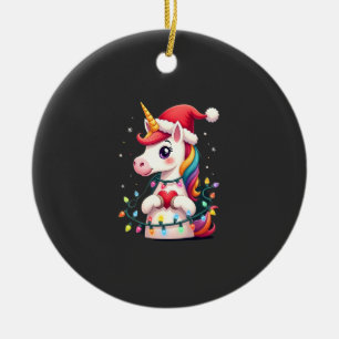 Unicorn Santa Hat Christmas T-Shirt (1) Ceramic Ornament