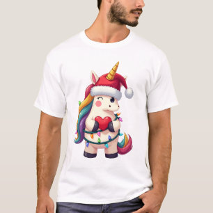 Unicorn Santa Hat Christmas T-Shirt (3)