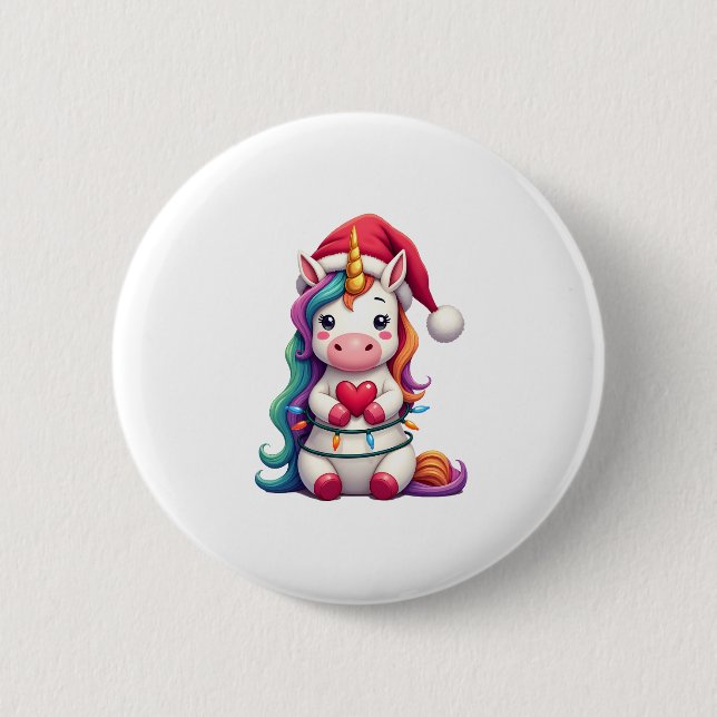 Unicorn Santa Hat Christmas T-Shirt (4) Button (Front)