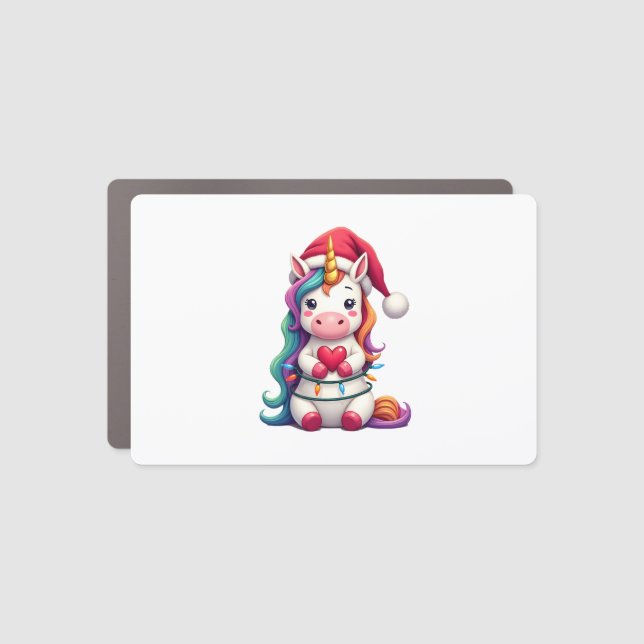 Unicorn Santa Hat Christmas T-Shirt (4) Car Magnet (Front)