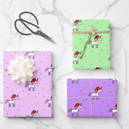 Unicorn Santa in a Variety of Backgrounds Wrapping Paper Sheets