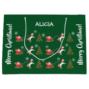 Unicorn Santa Snowflakes Xmas Tree Personalized Large Gift Bag