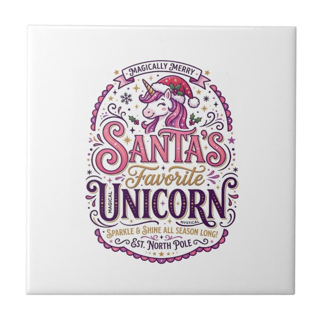 Unicorn Santa's Favorite Unicorn Ceramic Tile (Front)