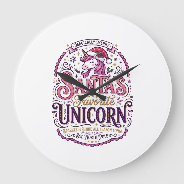 Unicorn Santa's Favorite Unicorn Large Clock (Front)