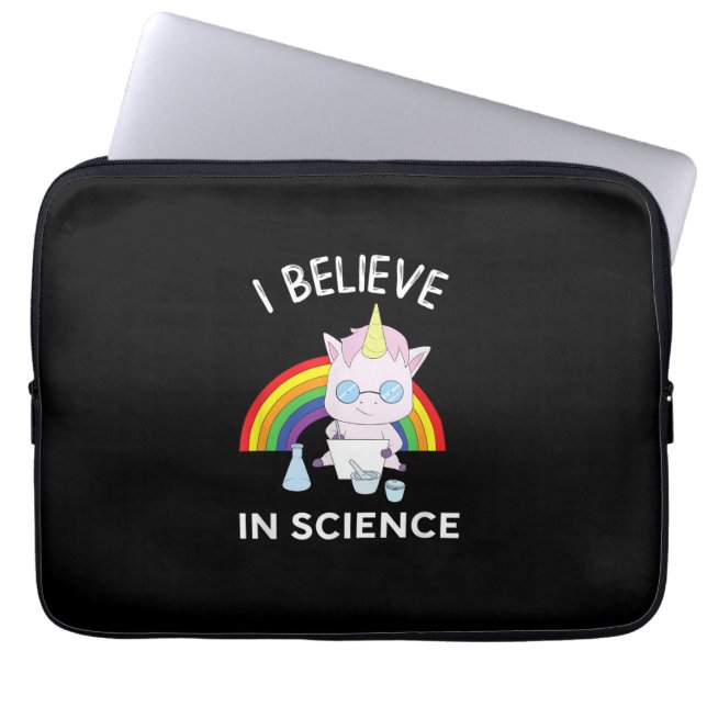Unicorn Scientist I Believe In Science Funny T-Shi Laptop Sleeve (Front)
