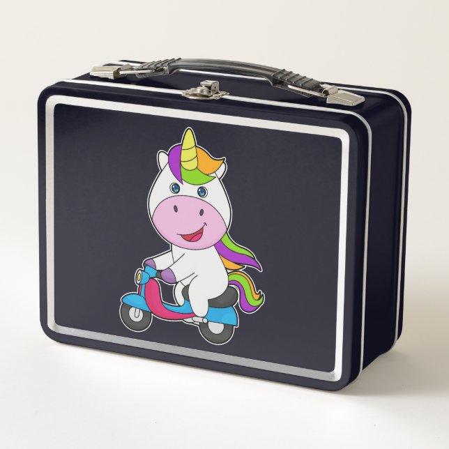 Unicorn Scooter Metal Lunch Box (Front)
