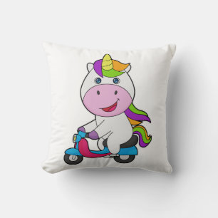Unicorn Scooter Throw Pillow