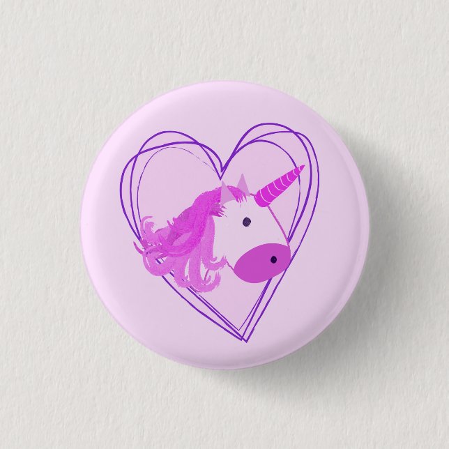 Unicorn Scribble Heart Valentine Button (Front)