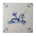 Unicorn Sea Creature Delft Blue 17th Century Repro Ceramic Tile<br><div class="desc">This unusual unicorn horned creature is reproduced from one of a set we have of antique Dutch Delft tiles dating to the 1600s. It can be used as a wall or backsplash tile, fireplace surround, coasters, keepsake boxes, and a host of other decorative and gift items. Tiles are available in...</div>