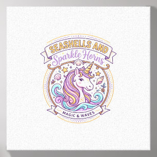 Unicorn Seashells and Sparkle Horns POD Ready Zazz Canvas Photo Tile