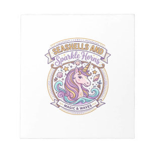 Unicorn Seashells and Sparkle Horns POD Ready Zazz Notepad