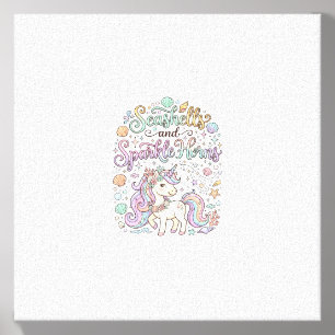 Unicorn Seashells and Sparkle Horns Premium Vector Canvas Photo Tile