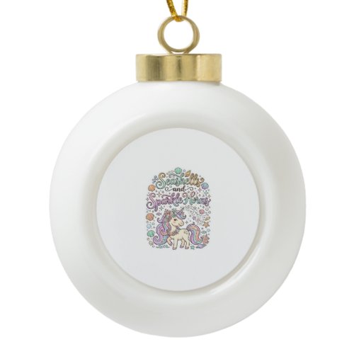 Unicorn Seashells and Sparkle Horns Premium Vector Ceramic Ball Christmas Ornament