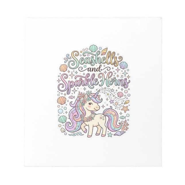 Unicorn Seashells and Sparkle Horns Premium Vector Notepad (Front)
