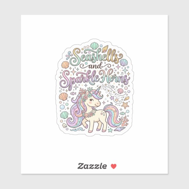 Unicorn Seashells and Sparkle Horns Premium Vector Sticker (Sheet)