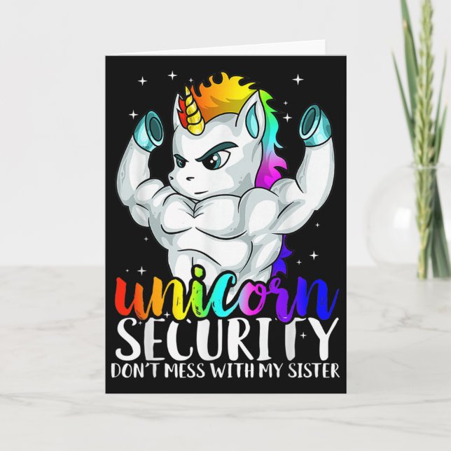 Unicorn Security Dont Mess With My Sister Funny Br Card (Front)