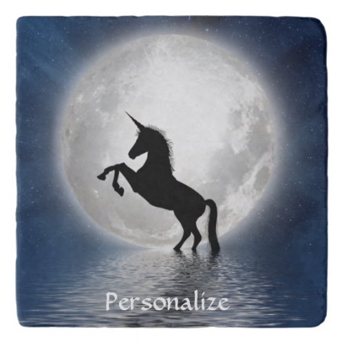 Unicorn Shadow Against Full Moon Ocean Personalize Trivet