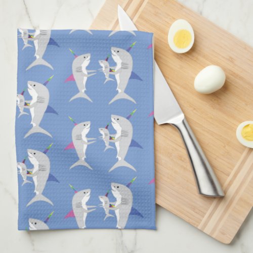 Unicorn Shark Autism Awareness Blue Kitchen Towel