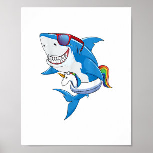 Unicorn Shark Pool Party Shirt Kids Girls Boys Fun Poster
