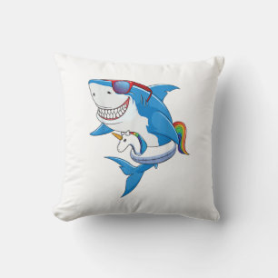 Unicorn Shark Pool Party Shirt Kids Girls Boys Fun Throw Pillow