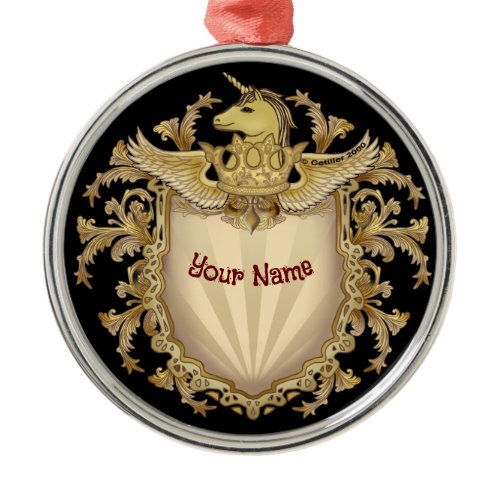 Unicorn Shield Metal Ornament