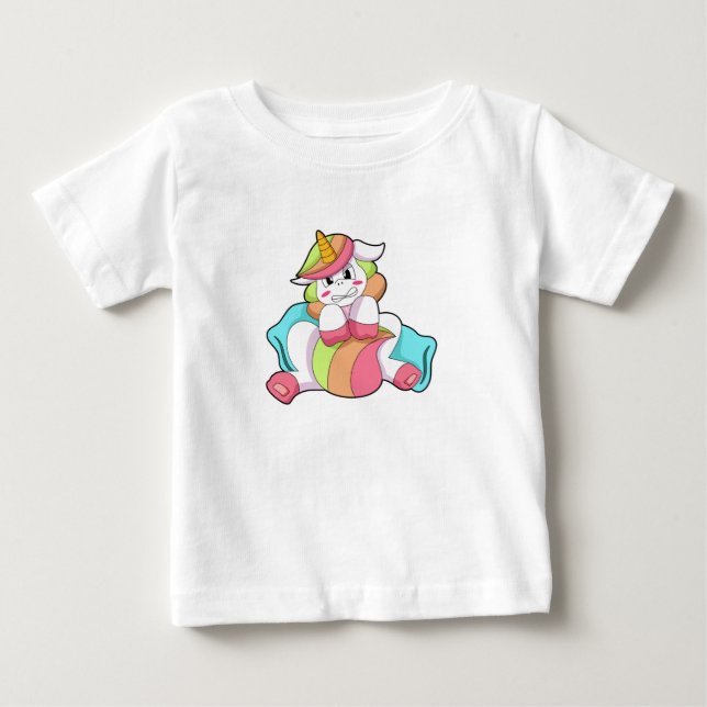 Unicorn Shy with Pillow Baby T-Shirt (Front)