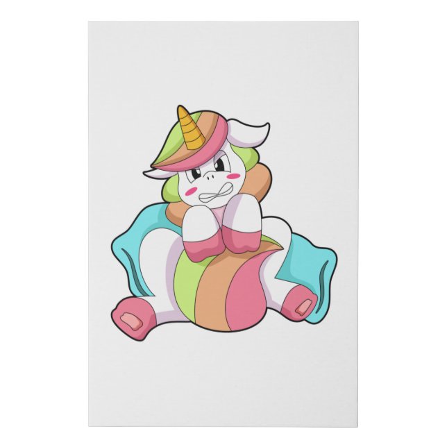 Unicorn Shy with Pillow Faux Canvas Print (Front)
