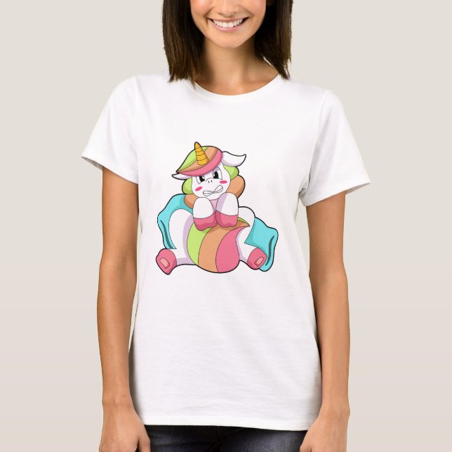 Unicorn Shy with Pillow T-Shirt (Front)