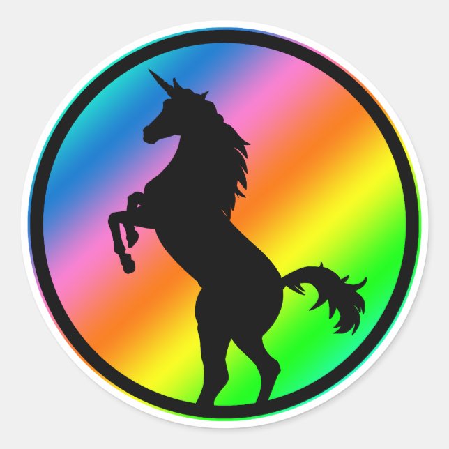 Unicorn Silhouette Black Classic Round Sticker (Front)