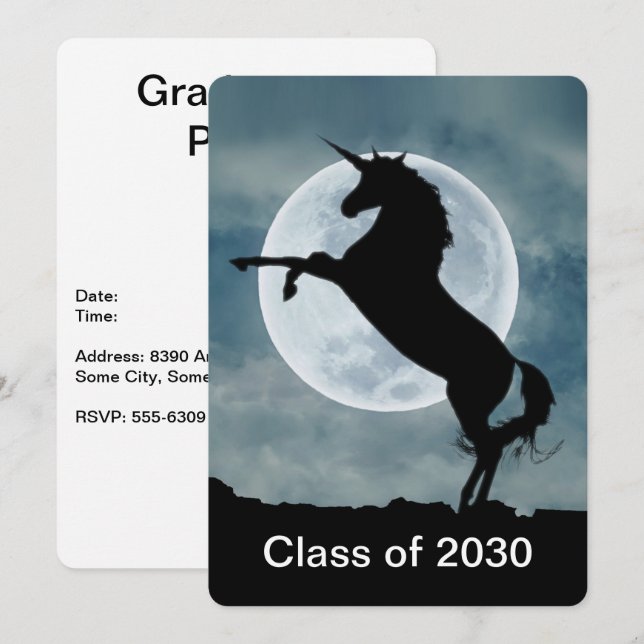 Unicorn Silhouette Full Moon Graduation Party Invitation (Front/Back)