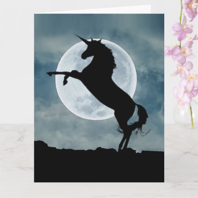 Unicorn Silhouette Full Moon Magical Quote Big Card (Orchid)