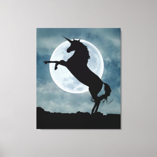 Unicorn Silhouette Full Moon Night Sky Canvas Print