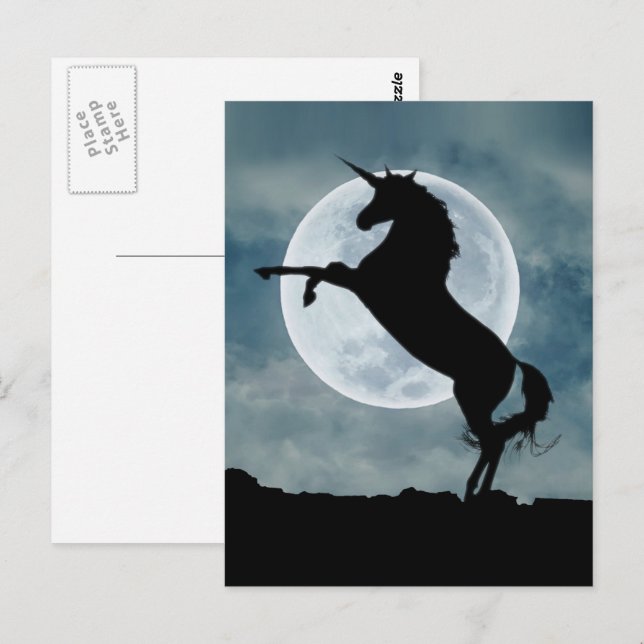 Unicorn Silhouette Full Moon Night Sky Postcard (Front/Back)