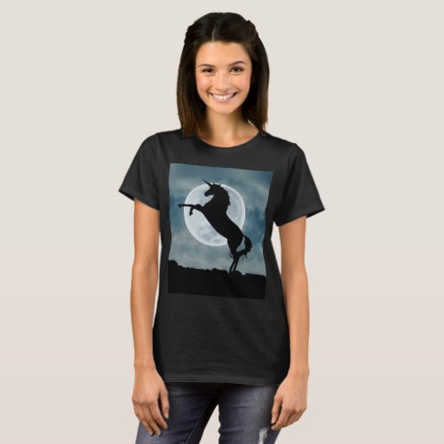 Unicorn Silhouette Full Moon Night Sky Womens T_Shirt