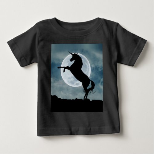 Unicorn Silhouette Full Moon Night Sky ZKOA Baby T_Shirt