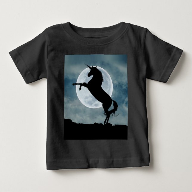 Unicorn Silhouette Full Moon Night Sky, ZKOA Baby T-Shirt (Front)
