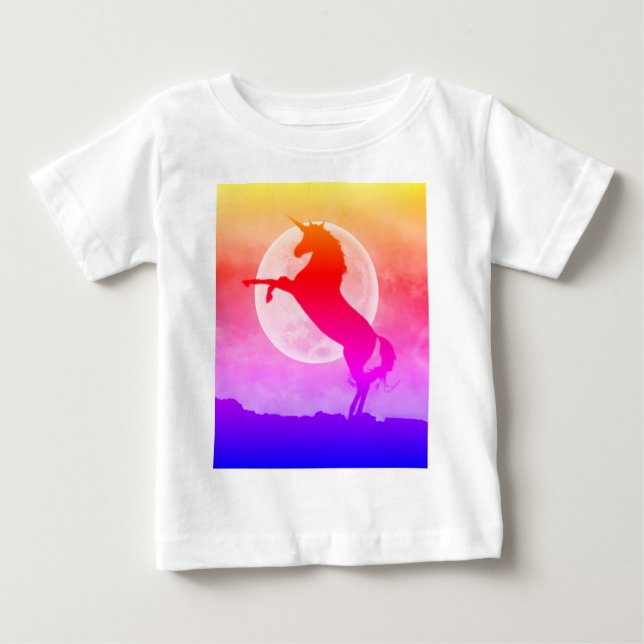 Unicorn Silhouette Full Moon Night Sky, ZKOA Baby T-Shirt (Front)