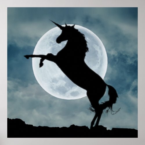 Unicorn Silhouette Full Moon Night Sky ZKOA Poster