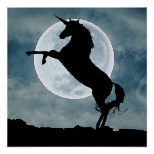 Unicorn Silhouette Full Moon Night Sky ZKOA Poster