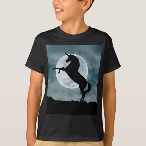 Unicorn Silhouette Full Moon Night Sky ZKOA T_Shirt