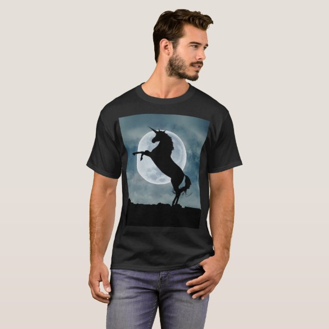 Unicorn Silhouette Full Moon Night Sky, ZKOA T-Shirt (Front Full)