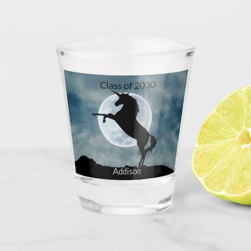 Unicorn Silhouette Moon Class of 2030 Graduation Shot Glass