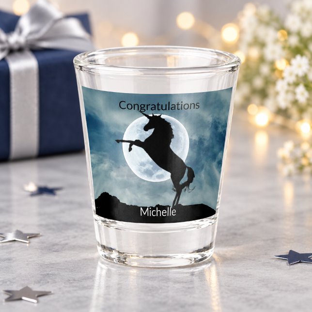 Unicorn Silhouette Moon Congratulations Add Name Shot Glass (Unicorn Silhouette Moon Congratulations Add Name Shot Glass)