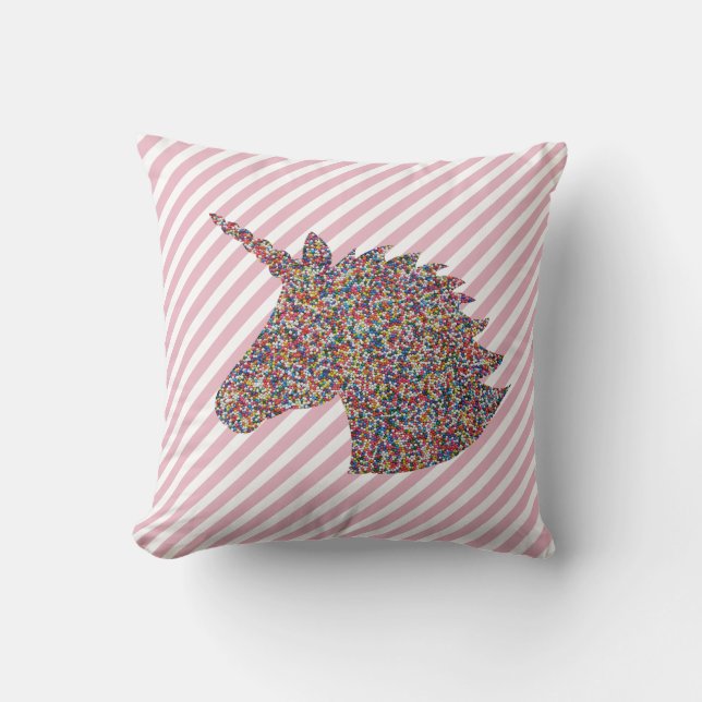 Unicorn Silhouette Rainbow Sprinkles Throw Pillow (Front)