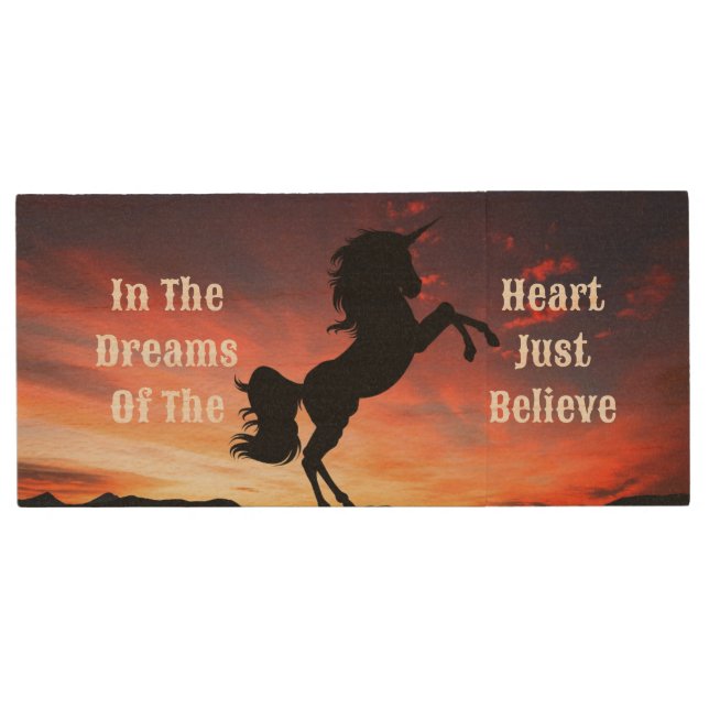 Unicorn Silhouette USB Wooden Flash Drive (Front)