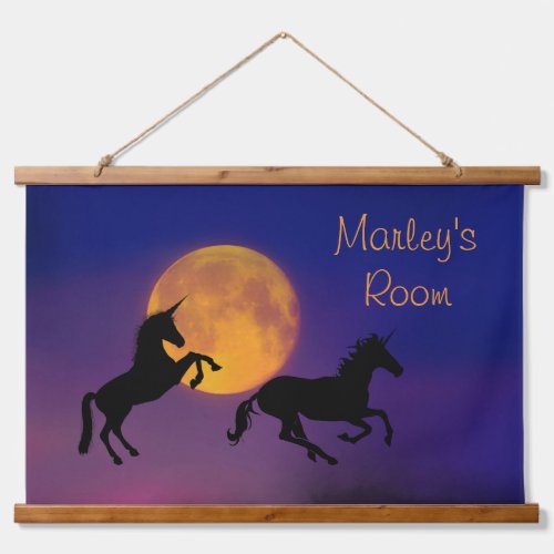 Unicorn Silhouettes and Full Moon personalize Hanging Tapestry